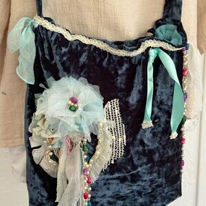 Handmade Blue Crushed Velvet Crossbody Bag